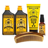Kit Barba Danger Shampoo Condicionador Óleo Beard Balm Pente