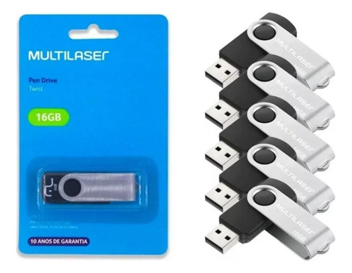 Kit 5 Un Pendrive Multilaser Twist Pd588bu 16gb 2.0 