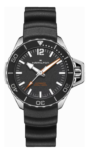 Reloj Hamilton Khaki Navy Frogman Automatic H77455330 Color De La Malla Negro Color Del Bisel Negro Color Del Fondo Negro
