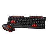 Teclado E Mouse Gamer Com Led Com Fio Usb Abnt2 C3tech Gk-20 Mouse Preto E Vermelho Teclado Preto