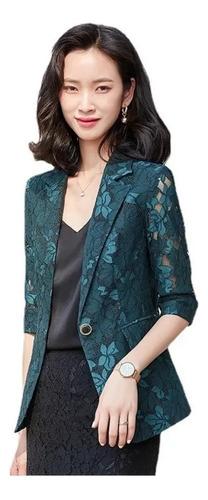 Blazer Feminino Moda Elegante Alfaiataria Renda Manga 3/4