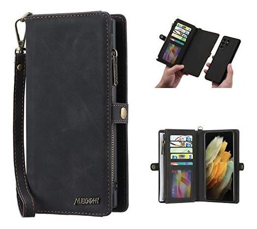 Funda Para Galaxy S22 Ultra Billetera Desmont. Cuero Negro