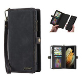 Funda Para Galaxy S22 Ultra Billetera Desmont. Cuero Negro