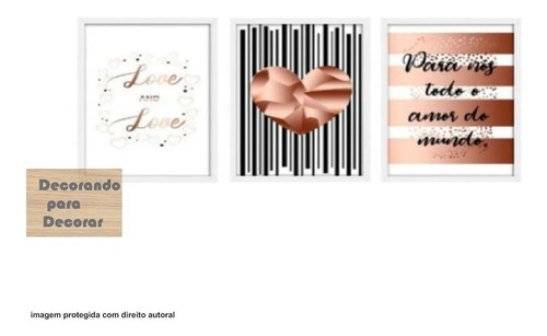 Kit 3 Quadros Decorativos Rose Para Sala Quarto Casal Promoç