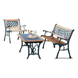 Set Living Jardin Plaza 3 Piezas Premium Hierro Y Madera 