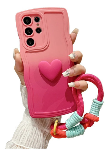 Funda De Silicona Corazones Doble Color Para Samsung+correa