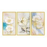 Cuadros Decorativos 90x 50 Cms   Flores   Blancas Con Dorado