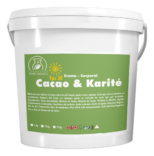 Crema De Cacao & Manteca De Karité Con Filtro Solar 10 Kilos