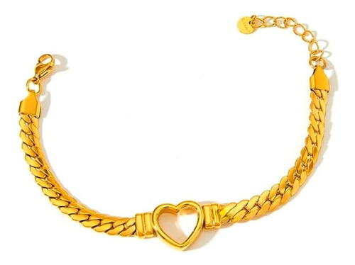 Pulsera Corazón Gold Acero Quirúrgico Laminado En Oro 18k