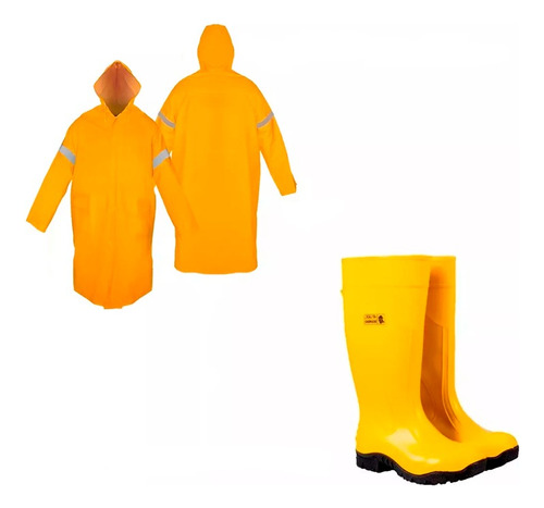 Kit Botas Dieléctricas +impermeable Gabardina Larga Amarill 