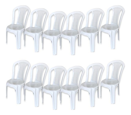 Kit 12 Cadeiras Plástica Resistente Igreja Branca 182 Kg