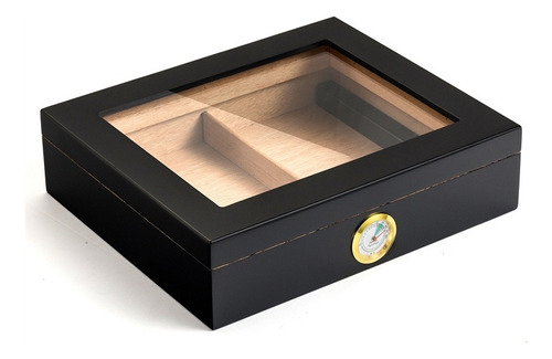 Humidor Con Tapa Cristal Termómetro Para 35 Puros Y Habanos