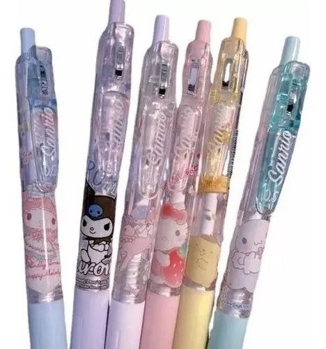 Set 6 Plumas De Gel Tinta Negra Sanrio Hello Kitty Kuromi