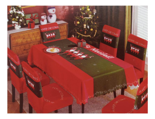 Set Mantel Navidad + 6 Fundas Sillas Diseños 140x220 Cm