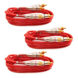 Kit 3 Cabos Rca 1 Metro Dupla Blindagem 1m Vermelho