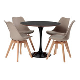 Conjunto Mesa Saarinen Preta 90cm E 4 Cadeiras Leda Fendi