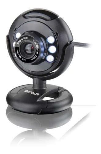 Webcam Multilaser Night Vision Preta Wc045 Com Microfone Usb