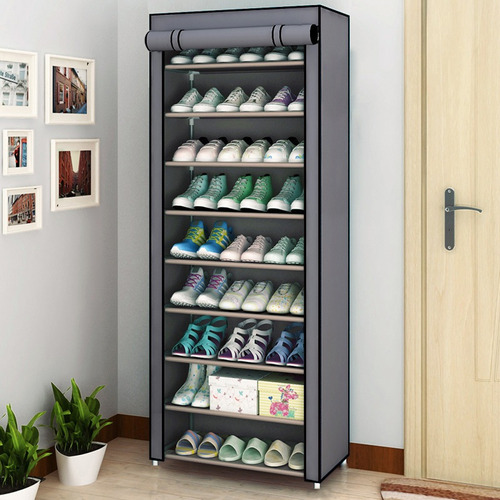 Sapateira Para Calçados 9 Andar Para 27 Pares De Sapatos Com Porta Organizador Desmontável Cor Cinza