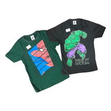 Kit 2 Camisetas Manga Curta Infantil Personagem Super Heróis