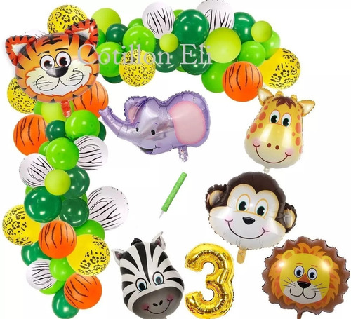 Set Cumple Globos Animalitos Selva  Elefante Granja Varios