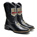 Bota Texana Masculina Couro Cano Alto Bordada Conforto