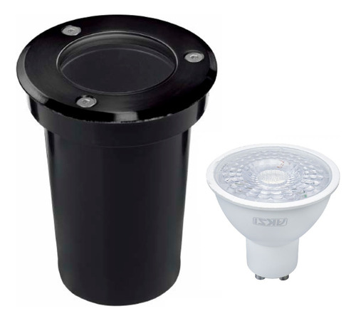 Luminaria Decorativa Empotrable A Piso Negro Con Foco Gu10 7w Luz Blanco Cálido