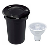 Luminaria Decorativa Empotrable A Piso Negro Con Foco Gu10 7w Luz Blanco Cálido