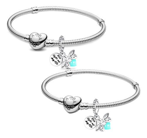 2 Pulseras + Charms Evangeline Luciernaga Amigas Pareja S925