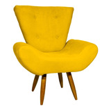 Poltrona Decorativa Cadeira Pé Palito Emilia Suede Cores Cor Amarelo