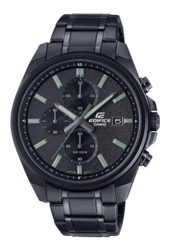 Reloj Pulsera Casio Edifice Efv-610 De Cuerpo Color Negro, Analógico, Para Hombre, Fondo Negro, Con Correa De Acero Inoxidable Color Negro Y Gris, Agujas Color Gris, Dial Gris, Subesferas Color Negro,