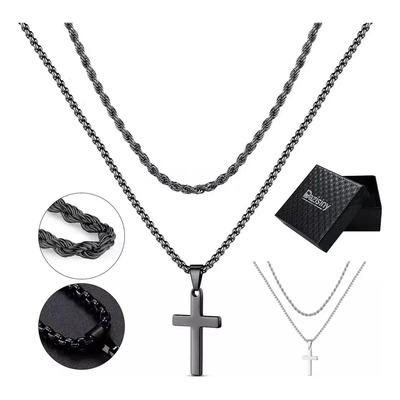 Dazisiny Collar Cadenas Cruz Dijes Hombres Joyeria Acero Inoxidable Negro.Regalos para novio y hombres,papá. | Meses sin interés