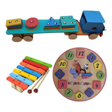 Brinquedo Educativo Carreta Prancha + Xilofone + Relógio