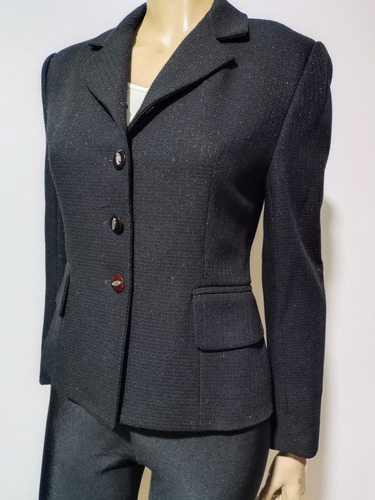 Hermoso Saco Blazer Negro 100% Lana Día Noche Forrado T M