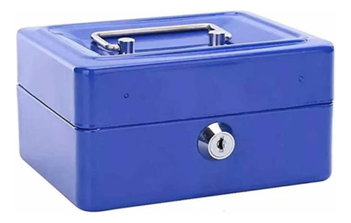 Caja Fuerte Metálica Dinero + Llave Seguridad 15x12cm Azul