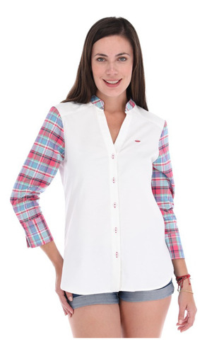 Camisa Porto Blanco Cuello Mao Mujer