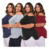 Kit 4 Blusa Feminina Ombro Vazado Tapa Bumbum Plus Size 