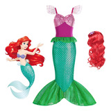 Disfraz De Princesa Sirena Ariel Con Peluca Para Niñas