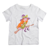 Camiseta Infantil Bco Bruxa Halloween Vassoura