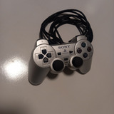 Controle De Ps2 Prata Original  Com Detalhes  Na Carcaça 