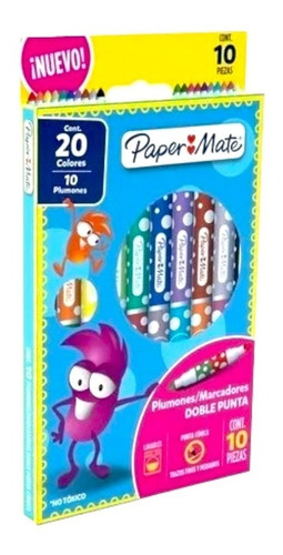 Marcador Plumon Lavables Doble Punta X10 Paper Mate