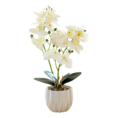 Arreglo De Orquídeas Artificiales Con Macetas Color Blanco