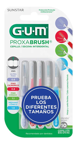 Pack Interdental Proxabrush 10 Pzas Ultra Fino, Fino Y Medio