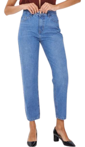 Jeans Mujer Mom Rígido Striven Azul Clásico Tiro Alto Rigido
