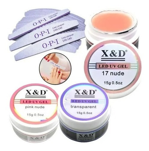 Kit 3 Gel X&d Uv Led 15g Pink Nude, Transparente Unha