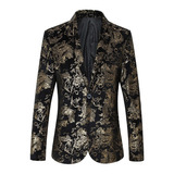 Chaqueta De Hombre De Ante Con Estampado Dorado, Blazer