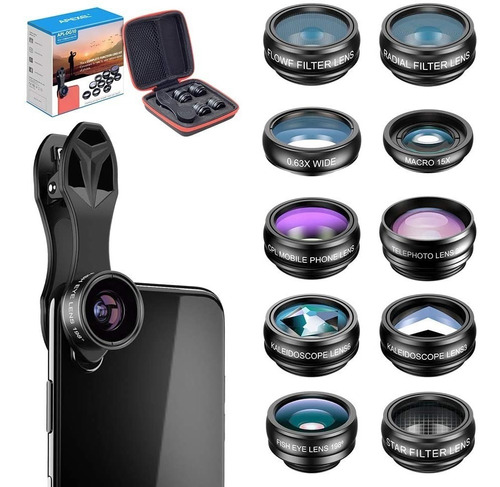 Kit Lentes Filtros Apexel 10 Em 1 Para Celular Universal 