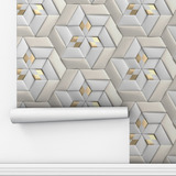 Papel Parede Adesivo Geometrico Estilo 3d Dourado Sala 12m