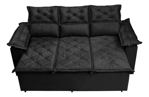 Sofá 3 Lugares Retrátil E Reclinável Cama Inbox Compact 2,00m Velusoft Preto