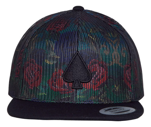 Boné Bone Mcd Floral Aba Reta Fitão Preto Ajustável Snapback