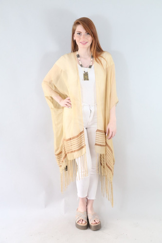 Chaleco Saco Largo Kimono Liso Con Flecos Spiga 31 #k1225